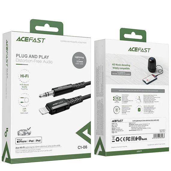 Аудіо кабель Aux Acefast C1-06 (Lightning to AUX 3.5mm) (1m) Black | Зображення 5
