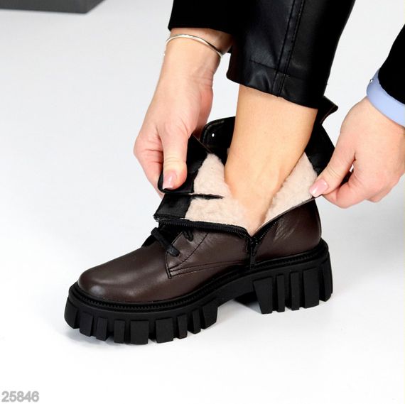 Шоколадні зимові черевики берці натуральна шкіра актуальный дизайн | Зображення 5