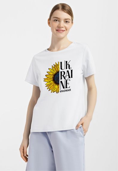Футболка жіноча біла з принтом "Соняшник Ukraine", M