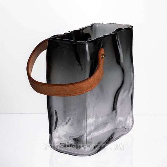 Скляна ваза сумочка з ручкою 16×8×18.5 (см) декоративна Сірий HP-19-156-2 | Зображення 4