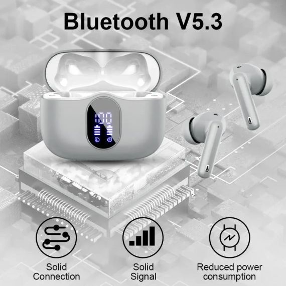 Навушники бездротові Btootos A90 PRO, Bluetooth 5.3, зі світлодіодним дисплеєм, Спорт, Елегантний сірий, білий | Зображення 4