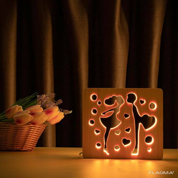 Светильник ночник ArtEco Light из дерева LED "Влюбленная пара" с пультом и регулировкой... | Зображення 2