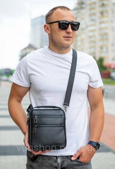 Шкіряна чоловіча сумка-барсетка 20х23х6, месенджер через плече Bexhill BX-14660 чорний | Зображення 4