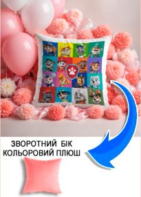 Подушка плюшева Мерч Крафт Дизайн з принтом paw patrol 5 рожевий плюш квадратна 33х33 см