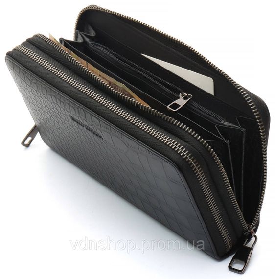 Черный кошелек-клатч на две молнии с фактурной натуральной кожи  Marco Coverna MCJP-5902B | Зображення 4