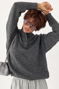 В'язаний светр з ґудзиками на горловині - темно-сірий цвет, ONE SIZE (є розміри)