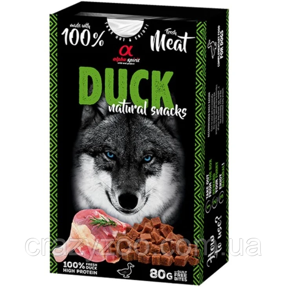 Ласощі для собак Alpha Spirit Duck Natural Snacks з качкою 80 г ALPHD110000645