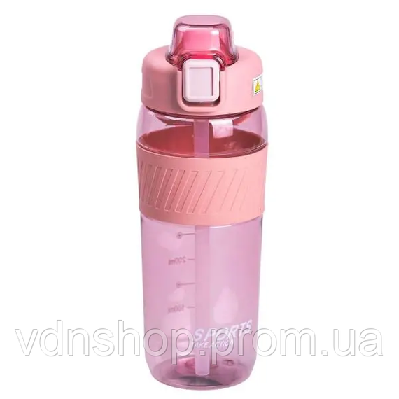 Бутылка для воды 600 мл бутылка в школу для тренировок с трубочкой и ручкой 22 см Розовая HP-14-42P