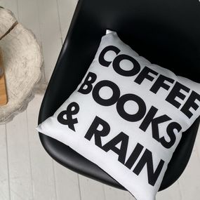 Подушка габардиновая c принтом Coffee books & rain 50x50 (5P_COF011)