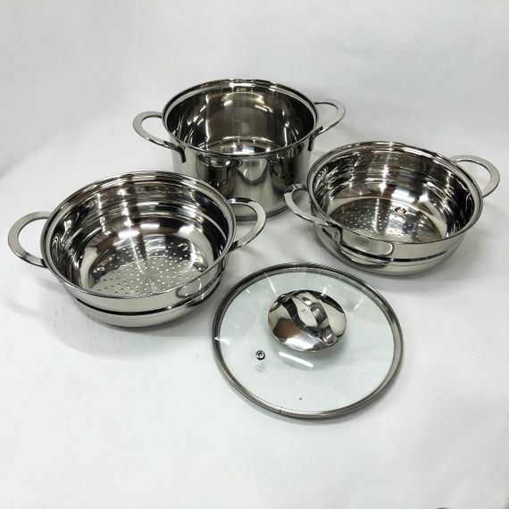 Кастрюля-пароварка LB-1857CB из нерж. стали со стеклянной крышкой, индукция, ZQ-762 3,7л., 4пр | Зображення 7