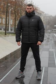 Комплект чоловічий Nike: куртка зимова "Frost" чорна + штани з тринитки утеплені чорні