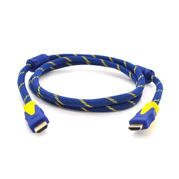 Кабель HDMI-HDMI 1.5m, v1.4, OD-8.0mm, 2 фильтра, оплетка, круглый Blue/Yellow