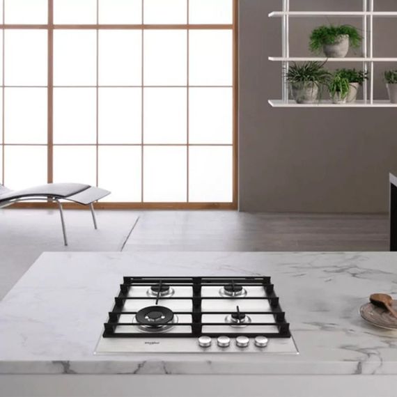 Whirlpool Варильна поверхня газова на склі, 60см, чавун, конфорка з подвійним рядом полум'я, нерж (GMWL628/IXLEE) | Зображення 1