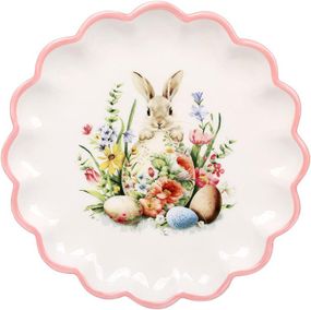 Тарілка для яєць великодня "Кролик у Квітах" Ø20см з рожевою облямівкою