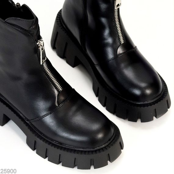 Чорні шкіряні черевики берці на блискавці на тракторній підошві | Зображення 2
