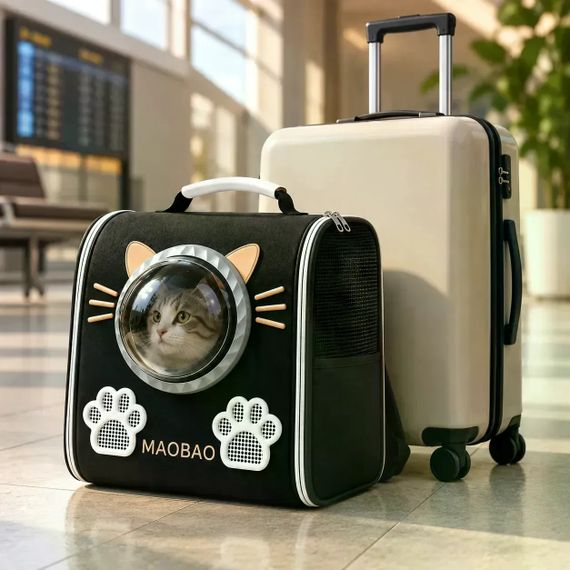 Рюкзак-переноска S-cat1 для котів 36×24×40 см чорний • Рюкзак для котів S-cat1 з прозорим вікном і вентиляцією 36×24×40 см | Зображення 2