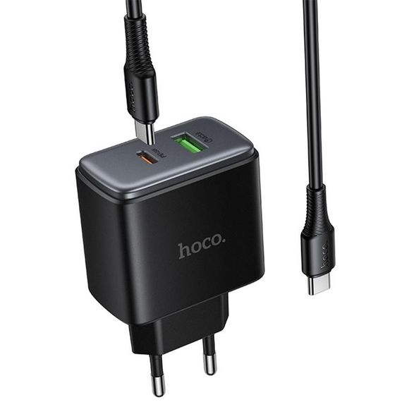 СЗУ Hoco C158A Upgrade PD45W (1USB-A/1C) + кабель Type-C to Type-C Black | Зображення 3
