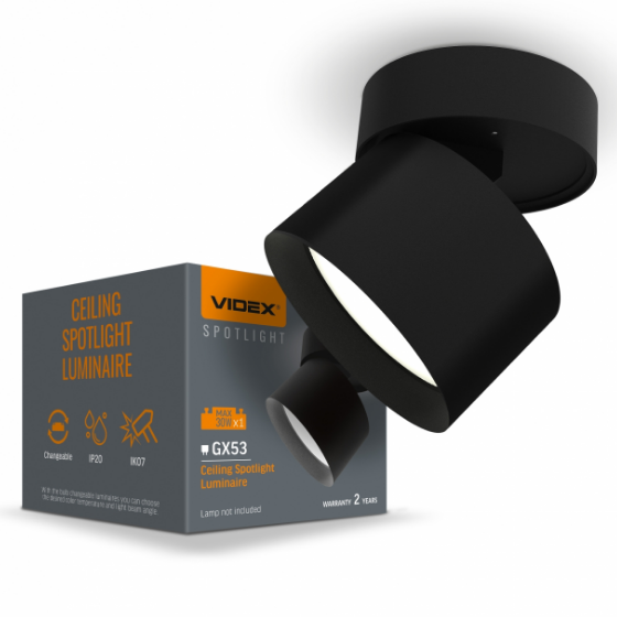 LED Світильник під лампу GX53 поворотний чорний VL-SPF18B-B Videx