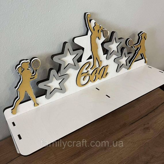 Медальница с полкой для кубков Деревянный держатель для медалей Органайзер для наград тенис | Зображення 2