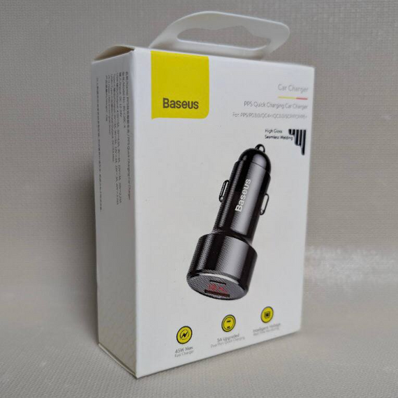 Автомобільна зарядка Baseus U+C BS-C20C-X 45W, 2 порти USB, швидка та компактна, чорна