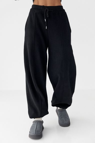 Спортивні штани палаццо з накладною кишенею - чорний цвет, L (є розміри)