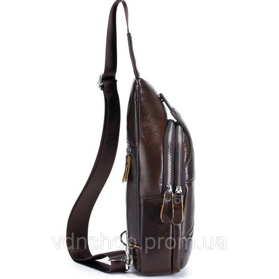 Чоловічий шкіряний рюкзак на одне плече 18х32х7, сумка-слінг для міста TIDING BAG MK03983 коричнева | Зображення 2