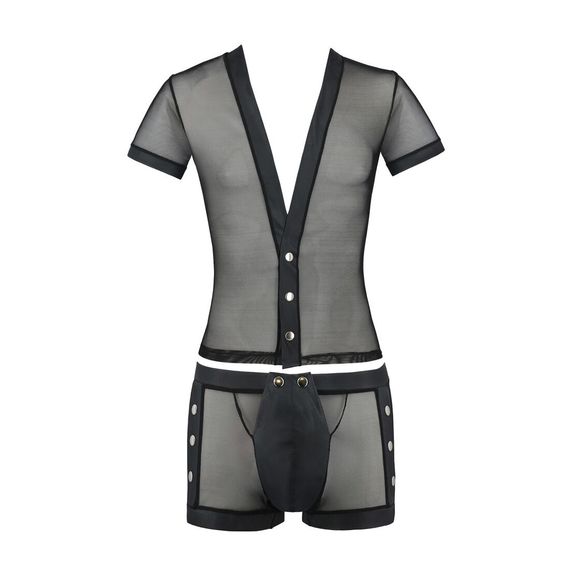 Комплект сітчастої чоловічої білизни Passion 052 SET MICHAEL L/XL black, сорочка, боксери, заклепки | Зображення 4