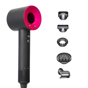 Фен з 5 різними насадками для сушіння та укладання hair dryer fan сіро-рожевий