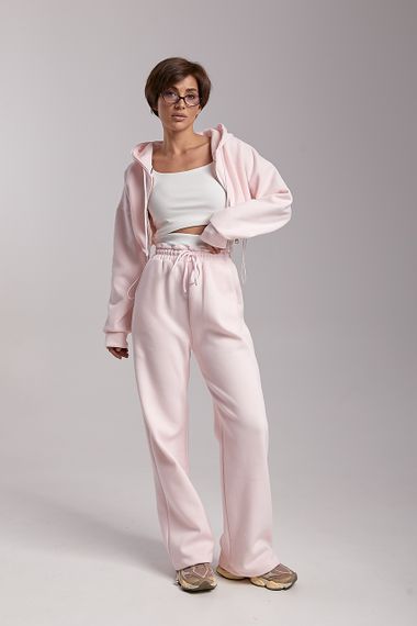 Спортивний костюм з коротким худі та прямими штанами - пудра цвет, S (є розміри) | Зображення 1