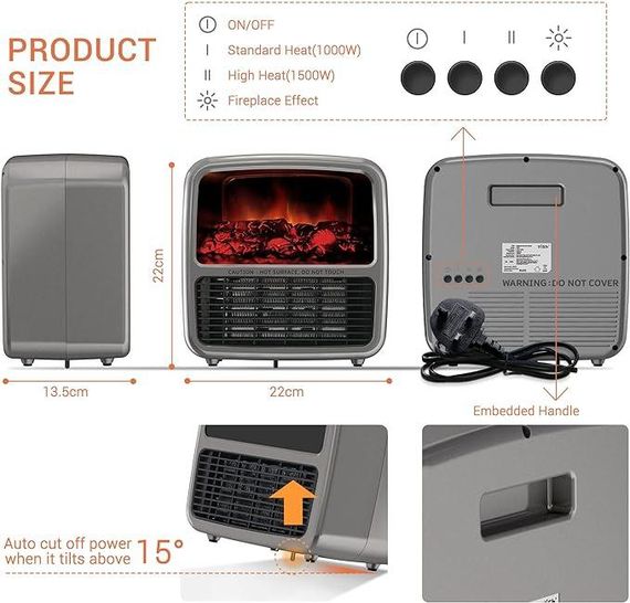 Тепловентилятор керамічний портативний, тепловентилятор у формі каміна | Зображення 2