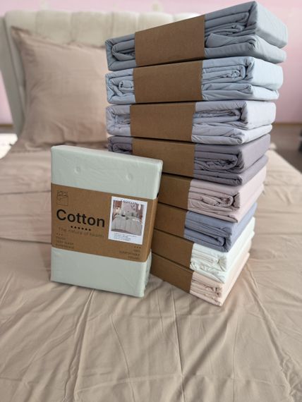 Однотонна постільна білизна Cotton Двоспальний комплект 4 предмети 2 наволочки 70×70 см Молочний | Зображення 2