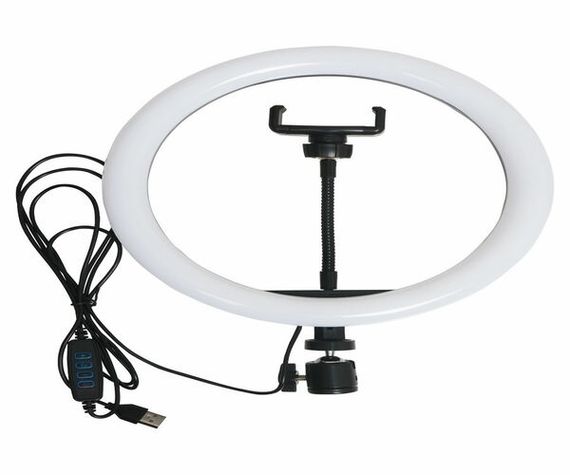 Студийная 360° светодиодная LED лампа под штатив с держателем для телефона 26 см с тремя режимами подсветки XPRO LIVE LIGHT A26 | Зображення 1