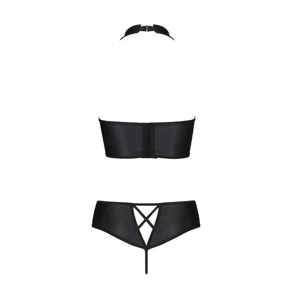 Комплект з еко-шкіри Nancy Bikini black L/XL - Passion, бра та трусики з імітацією шнурівки | Зображення 5