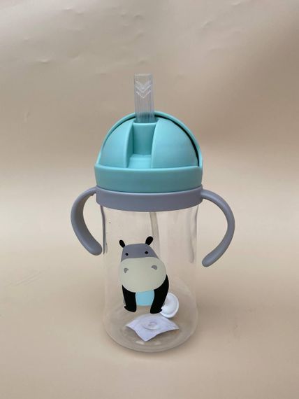 Поїльник непроливайка з трубочкою і грузиком бегемот зелений 350мл