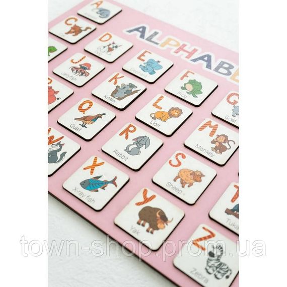 Деревянный алфавит-вкладыш английский "ALPHABET" розовый 29х39 см | Зображення 1