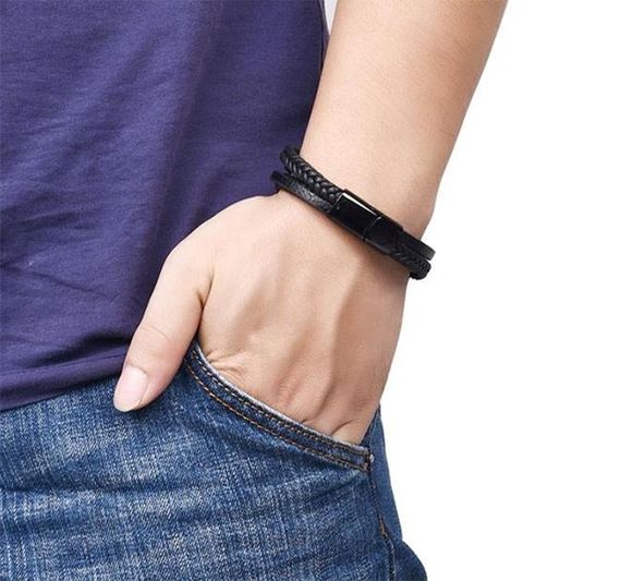 Чоловічий шкіряний браслет Primo Rope 22 з магнітною застібкою - Black | Зображення 5