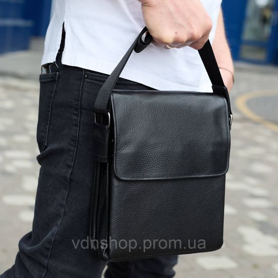 Сумка месенджер 21.5x25x7 шкіряна барсетка для чоловіків Tiding Bag 35775 чорна | Зображення 2