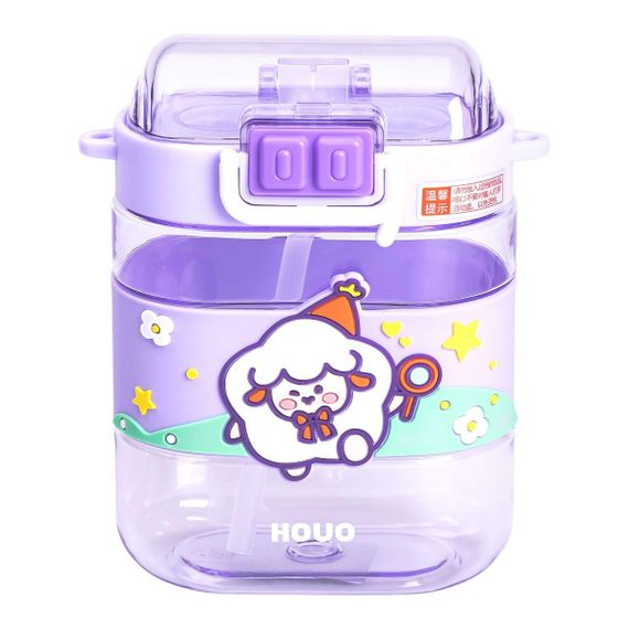 Бутылка для воды детская с трубочкой и ремешком 560 мл бутылочка для питья в школу 15 см Фиолетовая HP-14-36V | Зображення 1