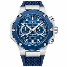 Чоловічий годинник Pagani Design PD-YS032 Silver-Blue-Blue Rubber зі сталевим корпусом та синім каучуковим ремінцем