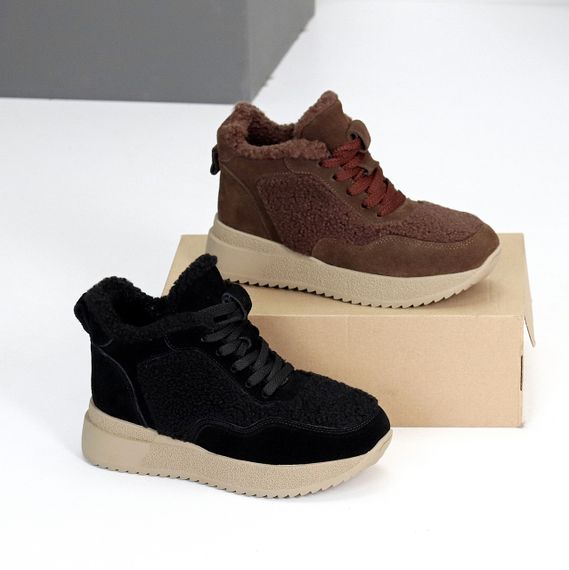 Спортивні замшеві черевики з хутром на бежевій підошві | Зображення 8