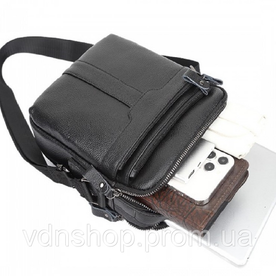 Шкіряна чоловіча сумка-барсетка 21х25х6, месенджер з ручкою Tiding Bag 73957 чорна | Зображення 5