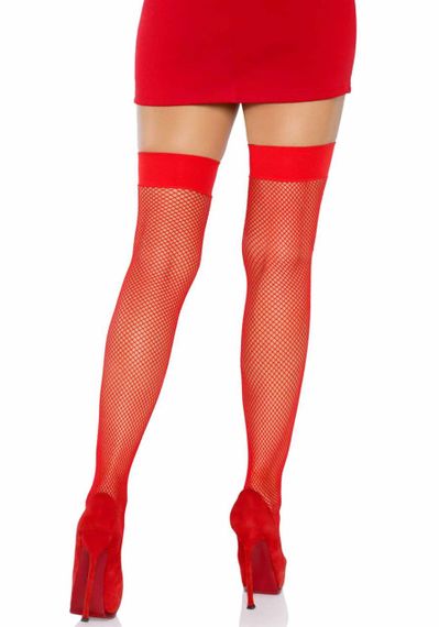 Панчохи-сітка Leg Avenue Nylon Fishnet Thigh Highs Red, дрібна сітка, one size | Зображення 2