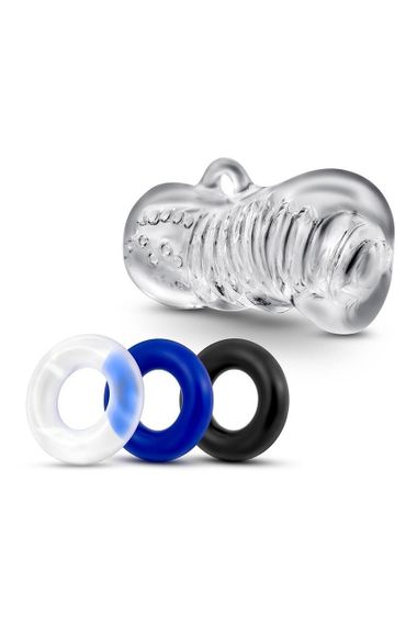 Набор мастурбатор и 3 эрекционных кольца Blush Quickie kit прозрачный Sex Aura