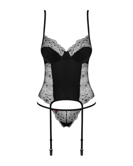 Комплект Obsessive Sharlotte корсет з пажами для панчох та трусики стрінги, чорний, S/M sexstyle | Зображення 7