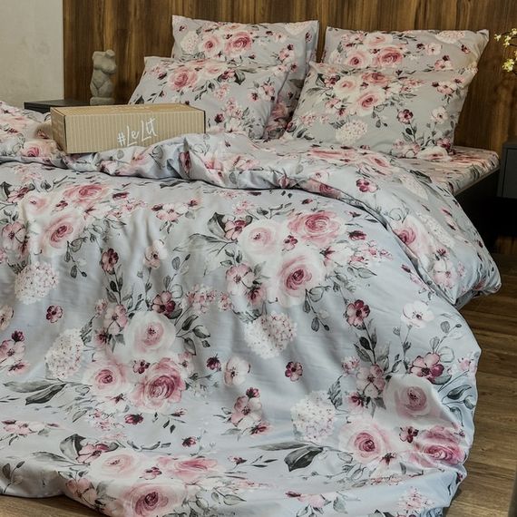 Комплект постельного белья “LT”,Поликотон,Светло-серый с розовым,Двуспальный, 0094 | Зображення 2