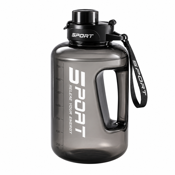Спортивная бутылка для воды 1700 мл (1,7 л) с ручкой (BPA Free) - Черный | Зображення 1