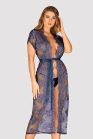 Довгий пеньюар Obsessive Flowlace peignoir Синій S/M