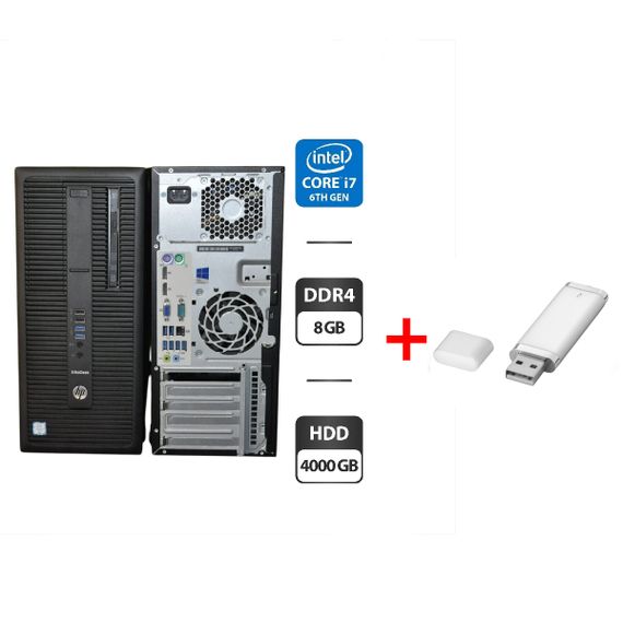 Комп'ютер HP EliteDesk 800 G2 Tower / Intel Core i7-6700 (4 (8) ядра по 3.4 - 4.0 GHz) / 8 GB DDR4 / 4000 GB HDD / Intel HD Graphics 530 / Windows 11 Pro б/в + Подарунок Флеш пам'ять USB 32 GB
