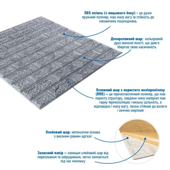 Панель стінова 3D 700х770х2мм Срібло SW-00001908 | Зображення 1