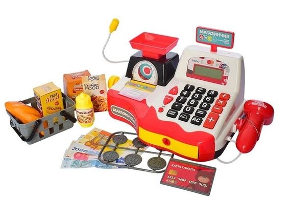 Касовий апарат 7162-1 UA LimoToy мікрофон, ваги, калькулятор, сканер, продукти, звук, в коробці (6903317126293) | Зображення 1